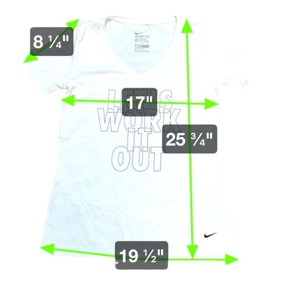 Nike M White Dri-Fit Tee "Lets Work It Out" Athletic Cut V Neck Womens Gym Shirt - Picture 4 of 5